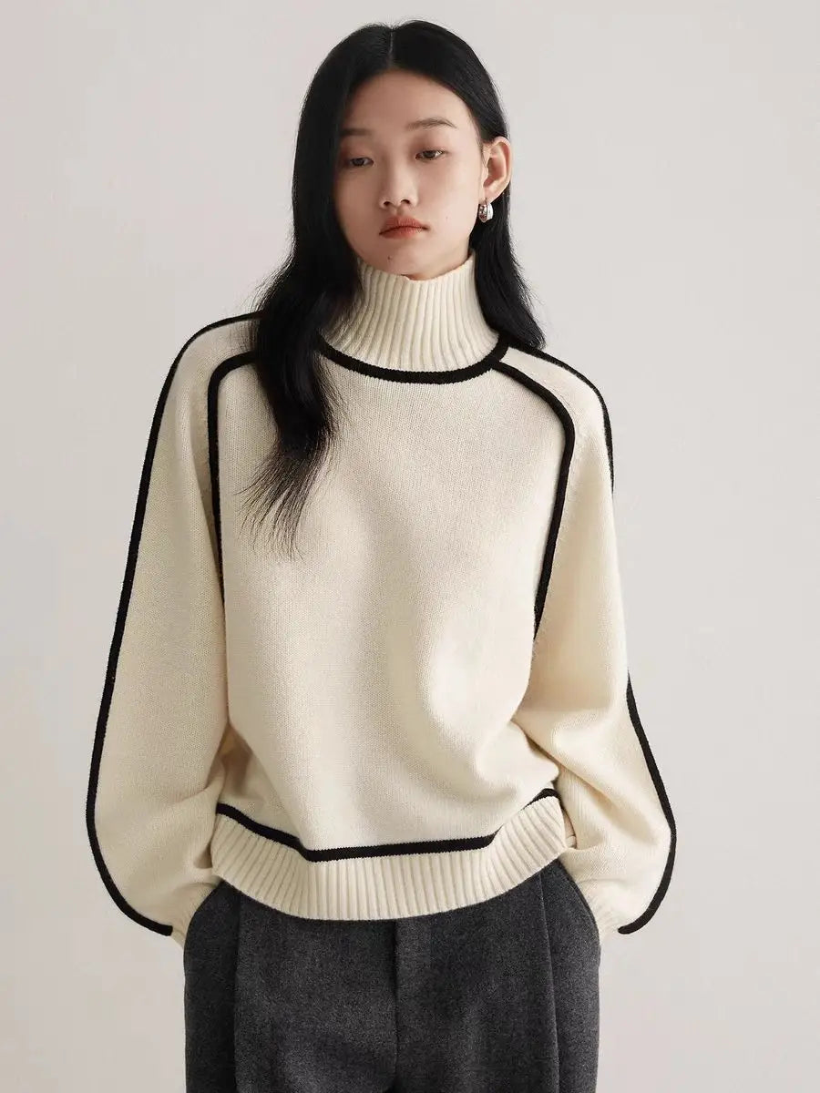 Pipping Sweater Turtleneck Pullovers
