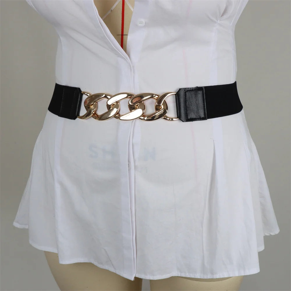 Plus Size Chain Link Wide Elastic Waist Belt