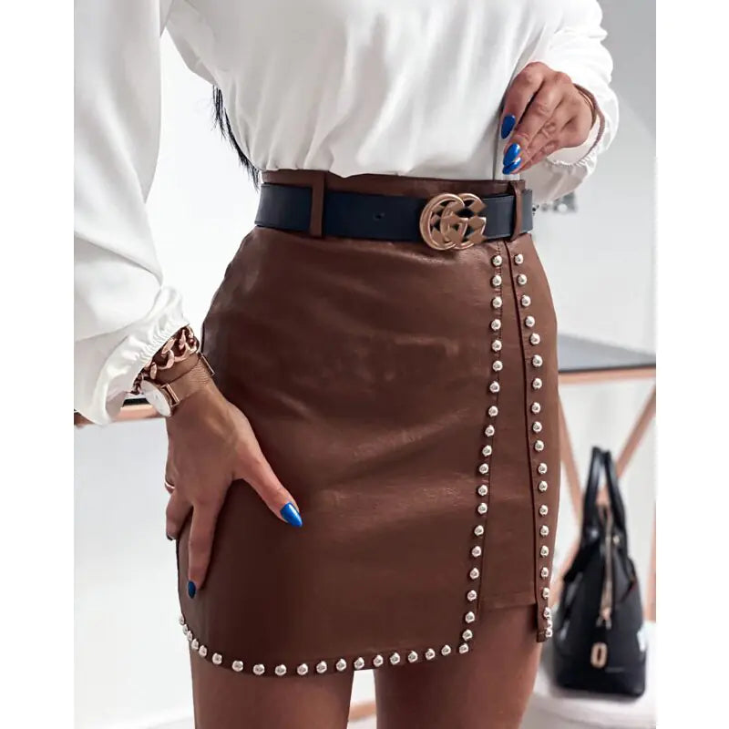 Rhinestone High Waist Mini Skirt