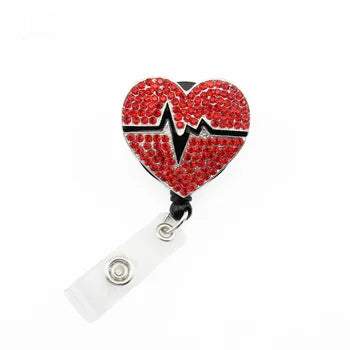 Red Heart Beat ID reel Badge holder