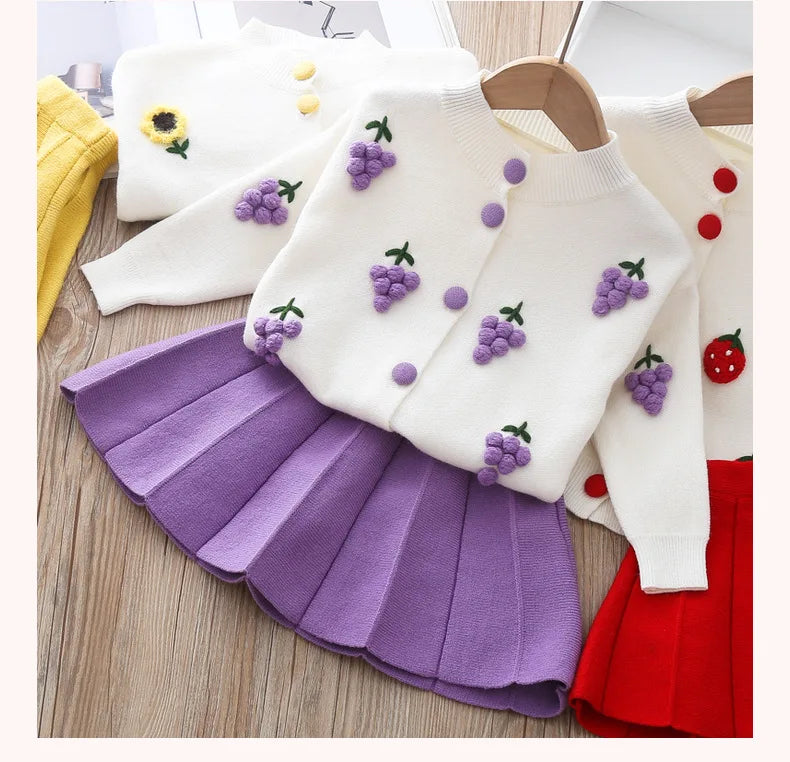 Cute Heart Pattern knit Shirt+ Skirt 2Pcs Sweater Outfit For Kids