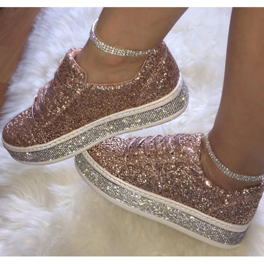 Glitter & Rhinestone Flats Sneakers