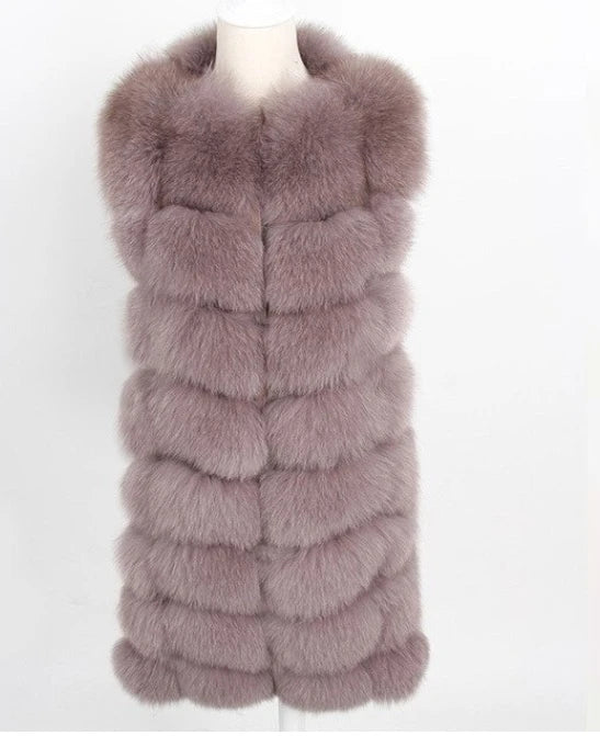 Natural Real Fox Fur Long Vest