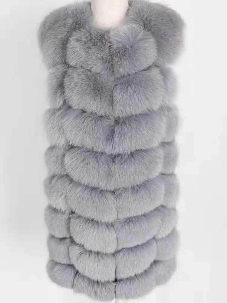 Natural Real Fox Fur Long Vest