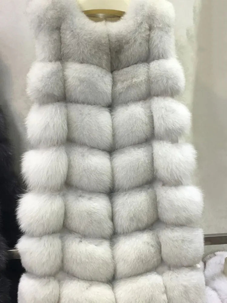 Natural Real Fox Fur Long Vest