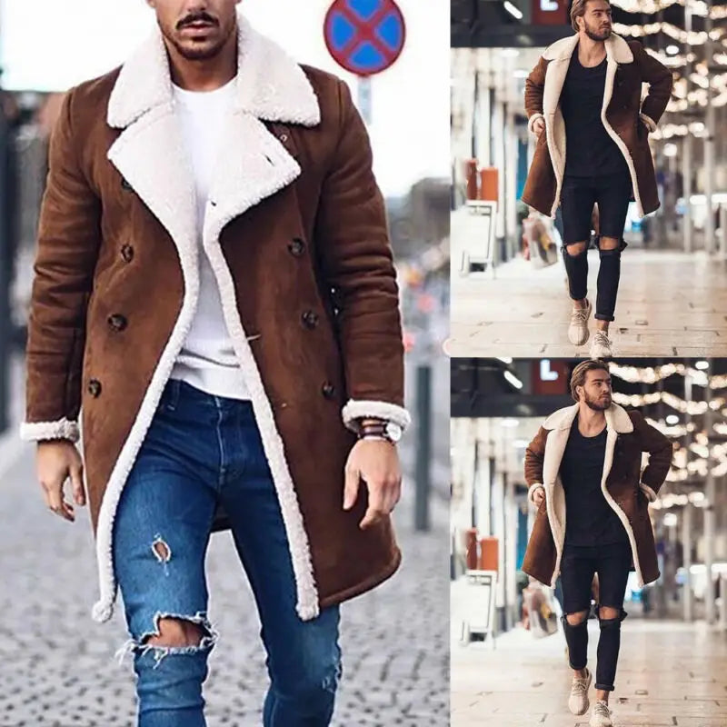 Winter Faux Fur Thick Warm Lambswool  Suede Jacket  Long Thicken Parka