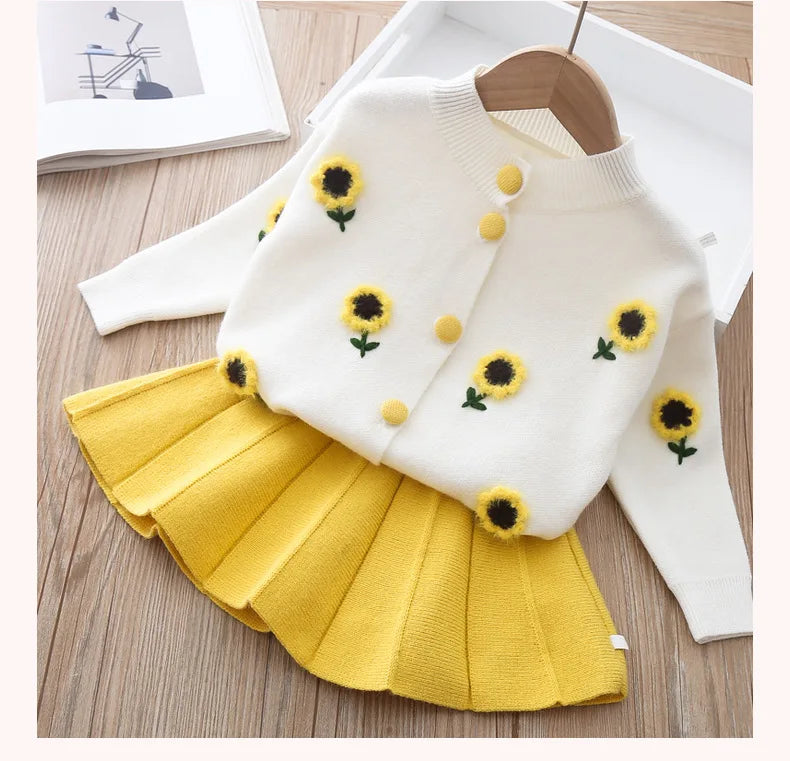 Cute Heart Pattern knit Shirt+ Skirt 2Pcs Sweater Outfit For Kids