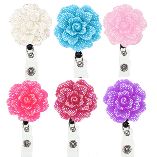 Stone Bling Shiny Flower ID Badge Holder (6 pcs)