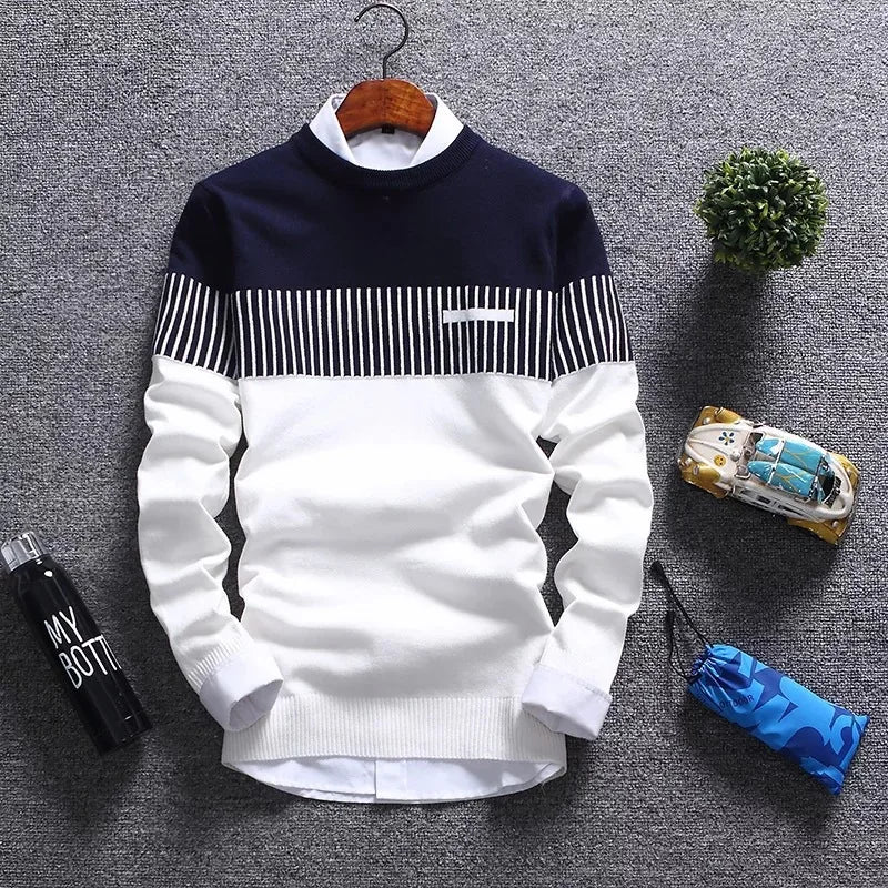 Men Slim Fit Striped Knitted Sweaters