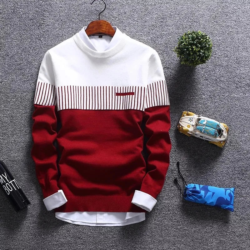 Men Slim Fit Striped Knitted Sweaters