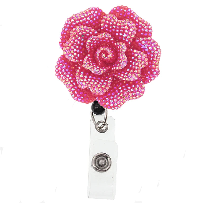 Stone Bling Shiny Flower ID Badge Holder (6 pcs)