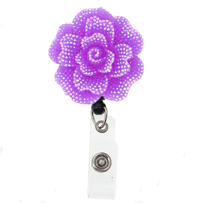 Stone Bling Shiny Flower ID Badge Holder (6 pcs)