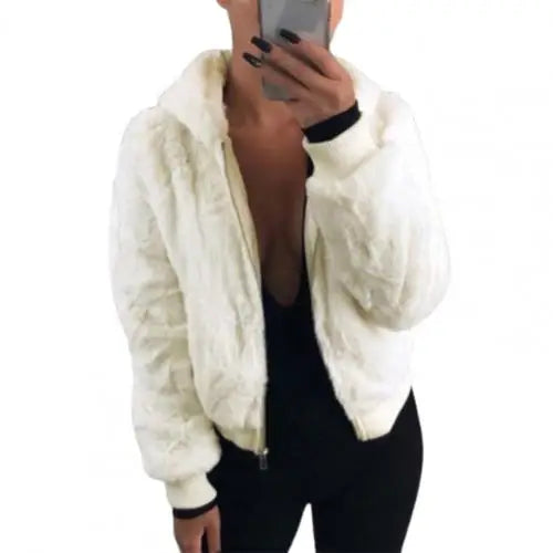 Plush Hoodie With Pocket Faux Fur Jacket