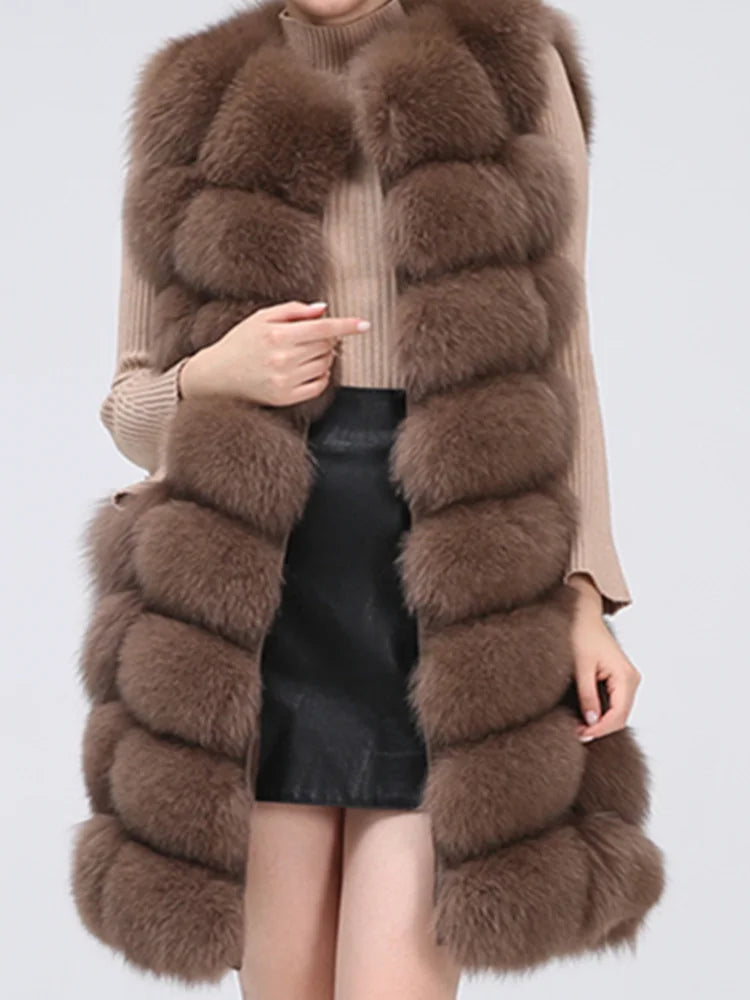 Natural Real Fox Fur Long Vest