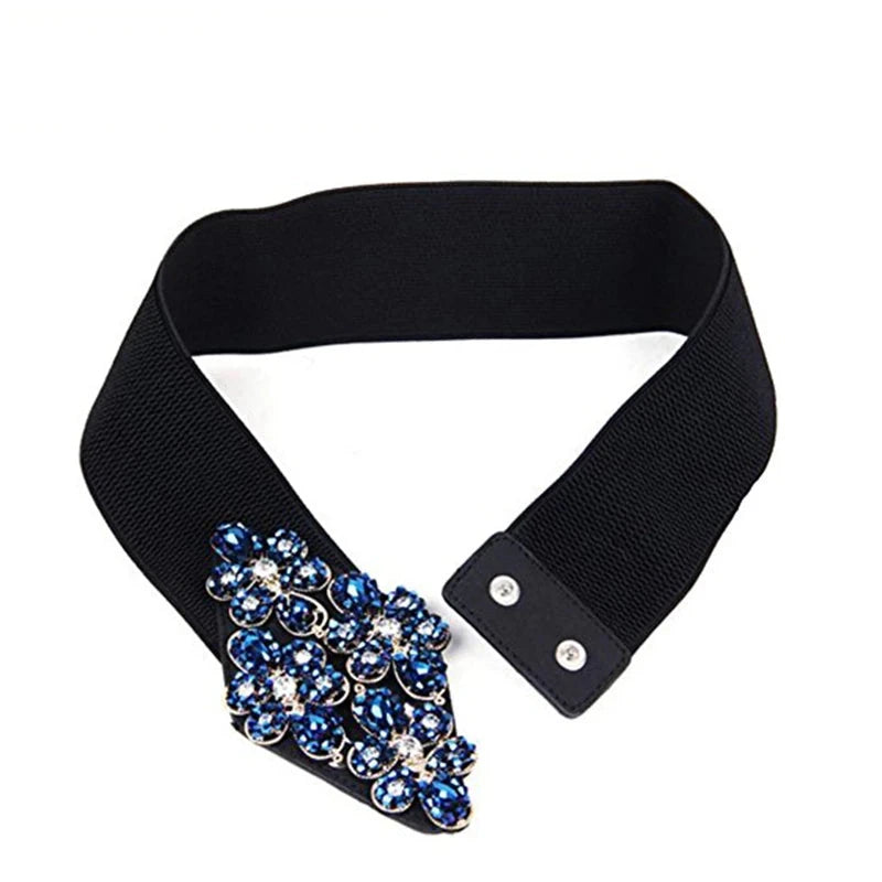 Large Rhinestone Brootch Wide Elastic Belt