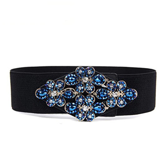 Large Rhinestone Brootch Wide Elastic Belt