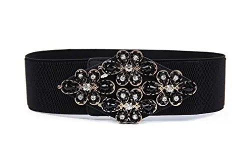 Large Rhinestone Brootch Wide Elastic Belt