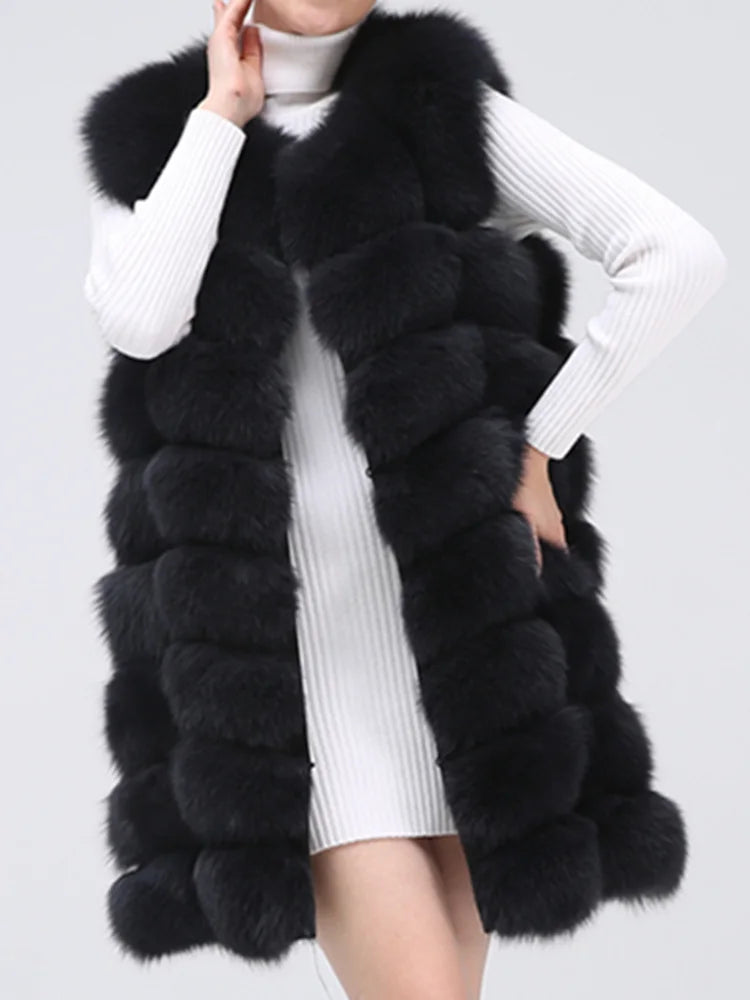 Natural Real Fox Fur Long Vest