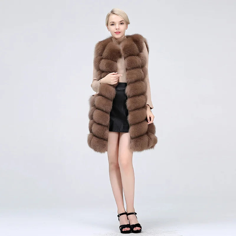 Natural Real Fox Fur Long Vest