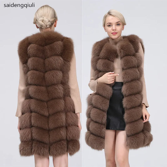 Natural Real Fox Fur Long Vest