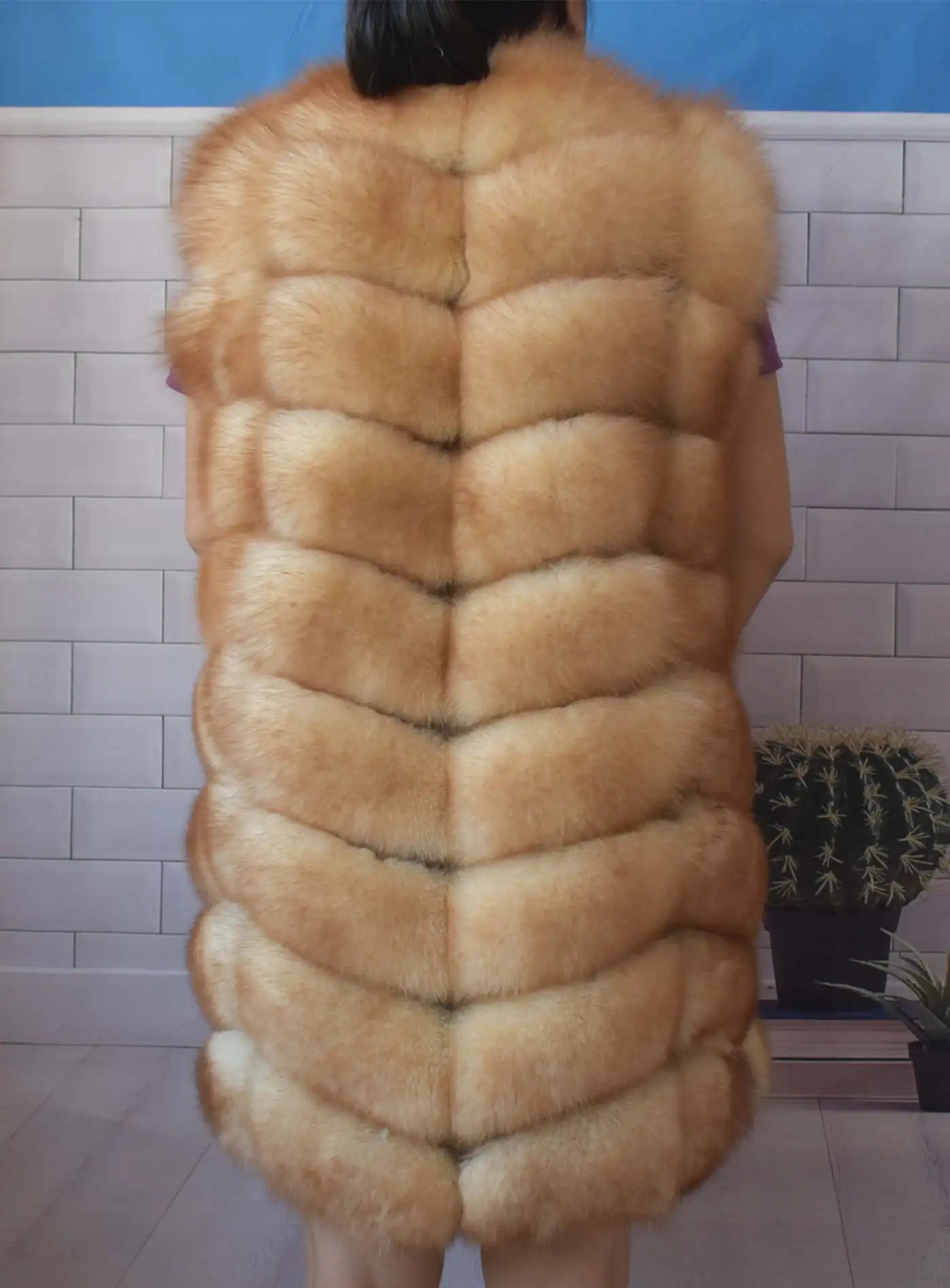 Natural Real Fox Fur Long Vest