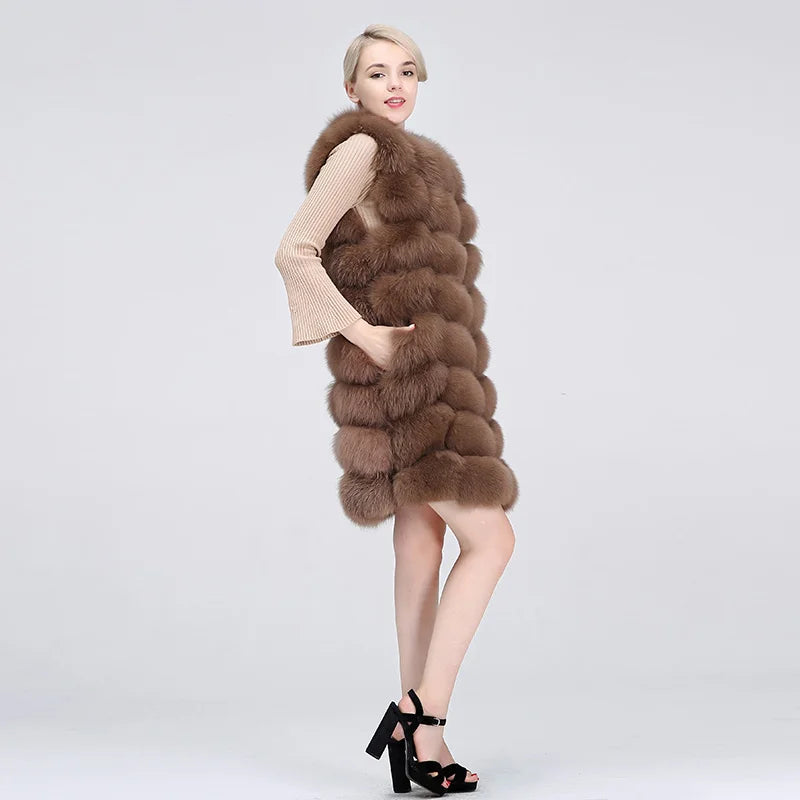 Natural Real Fox Fur Long Vest