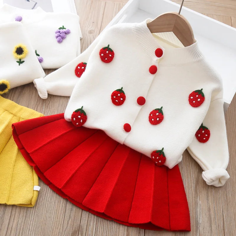 Cute Heart Pattern knit Shirt+ Skirt 2Pcs Sweater Outfit For Kids