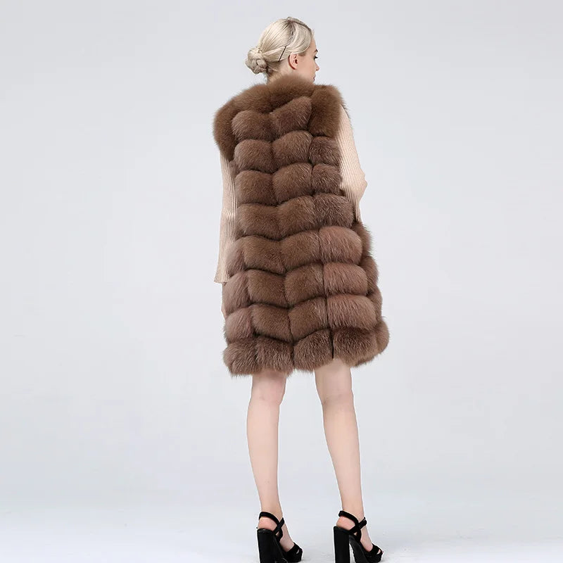 Natural Real Fox Fur Long Vest