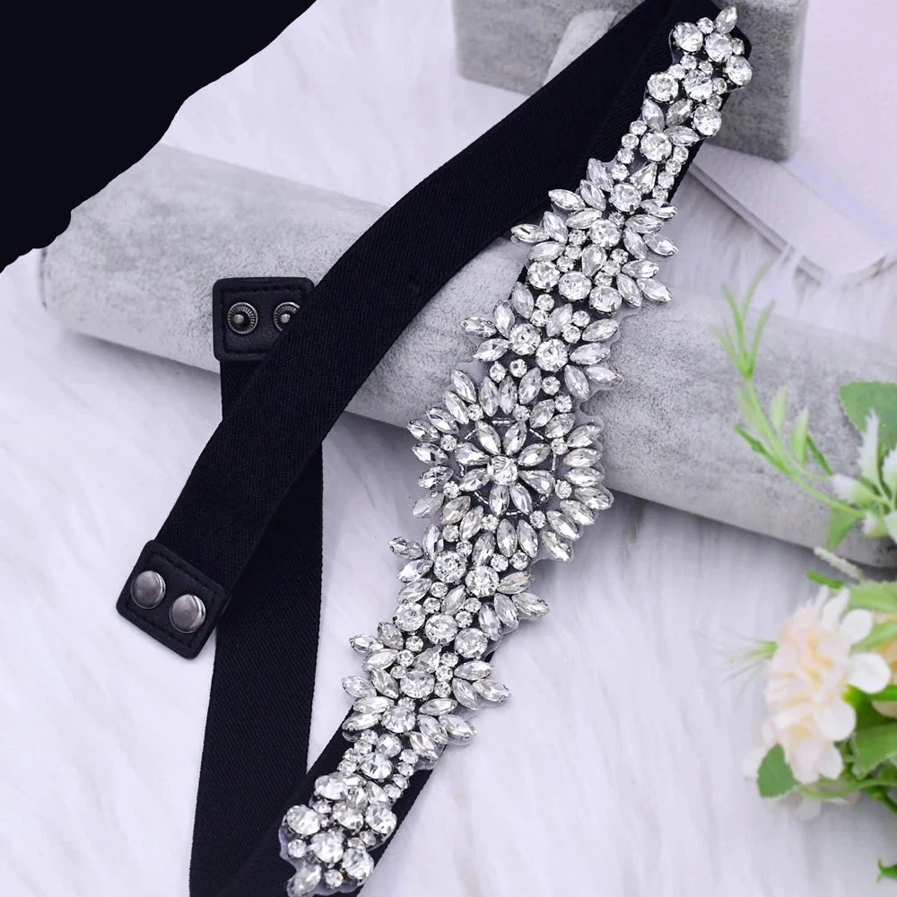 Black Wide Sash Rhinestone Decorative Belt