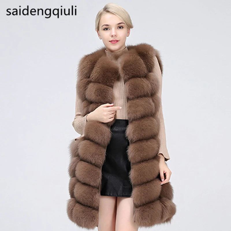 Natural Real Fox Fur Long Vest