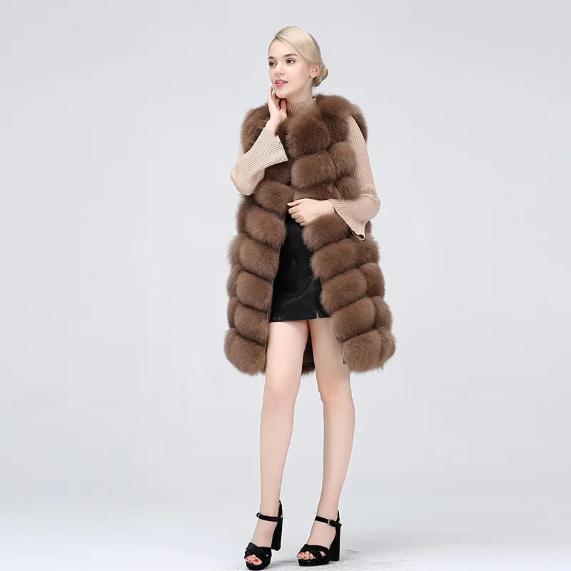 Natural Real Fox Fur Long Vest