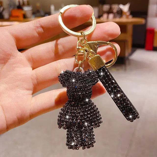 Rhinestone Animal Leather Strap Keychain