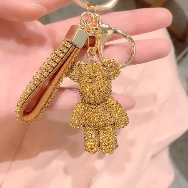 Rhinestone Animal Leather Strap Keychain