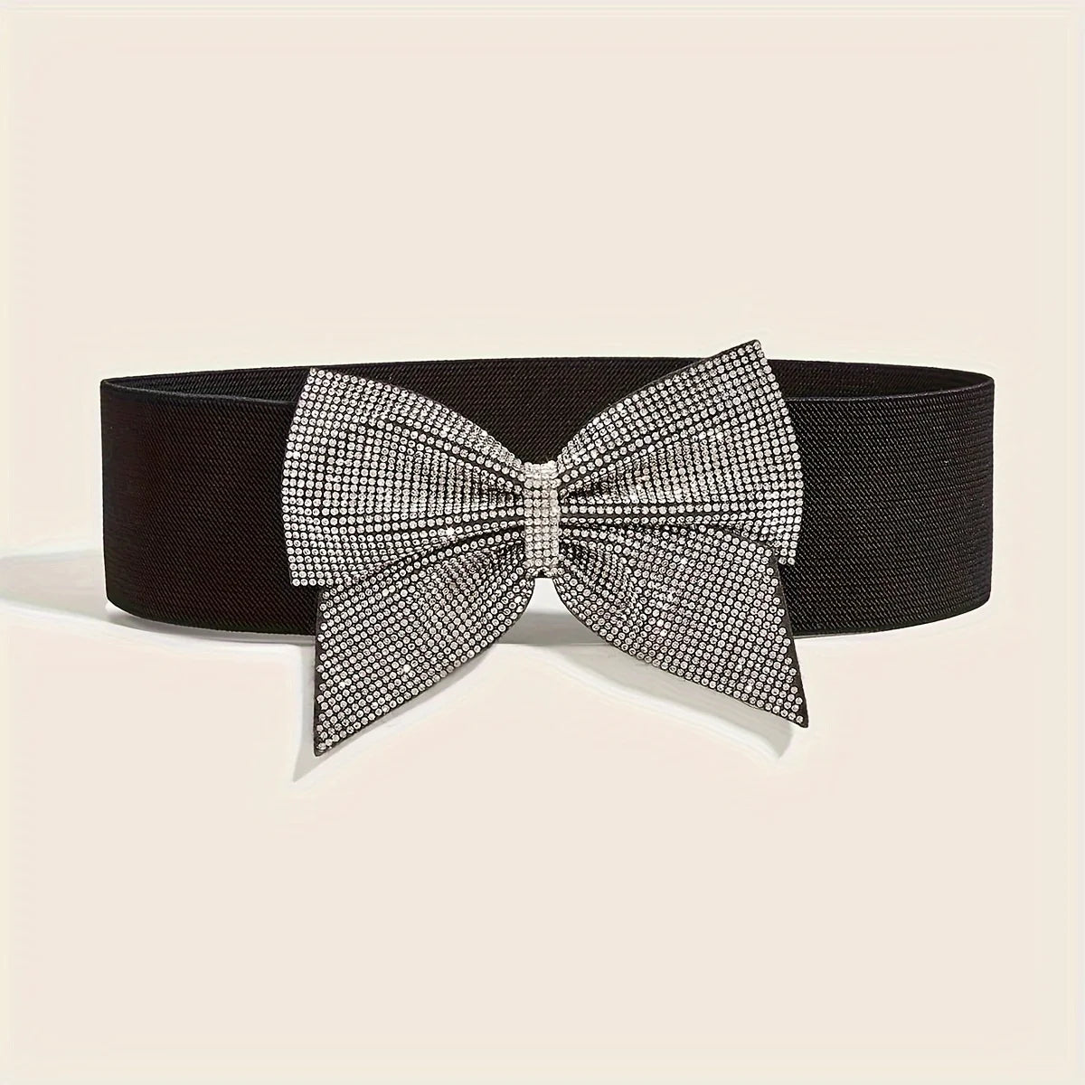Rhinestone Bow Elastic Peplum Waistband Wide Corset Belt