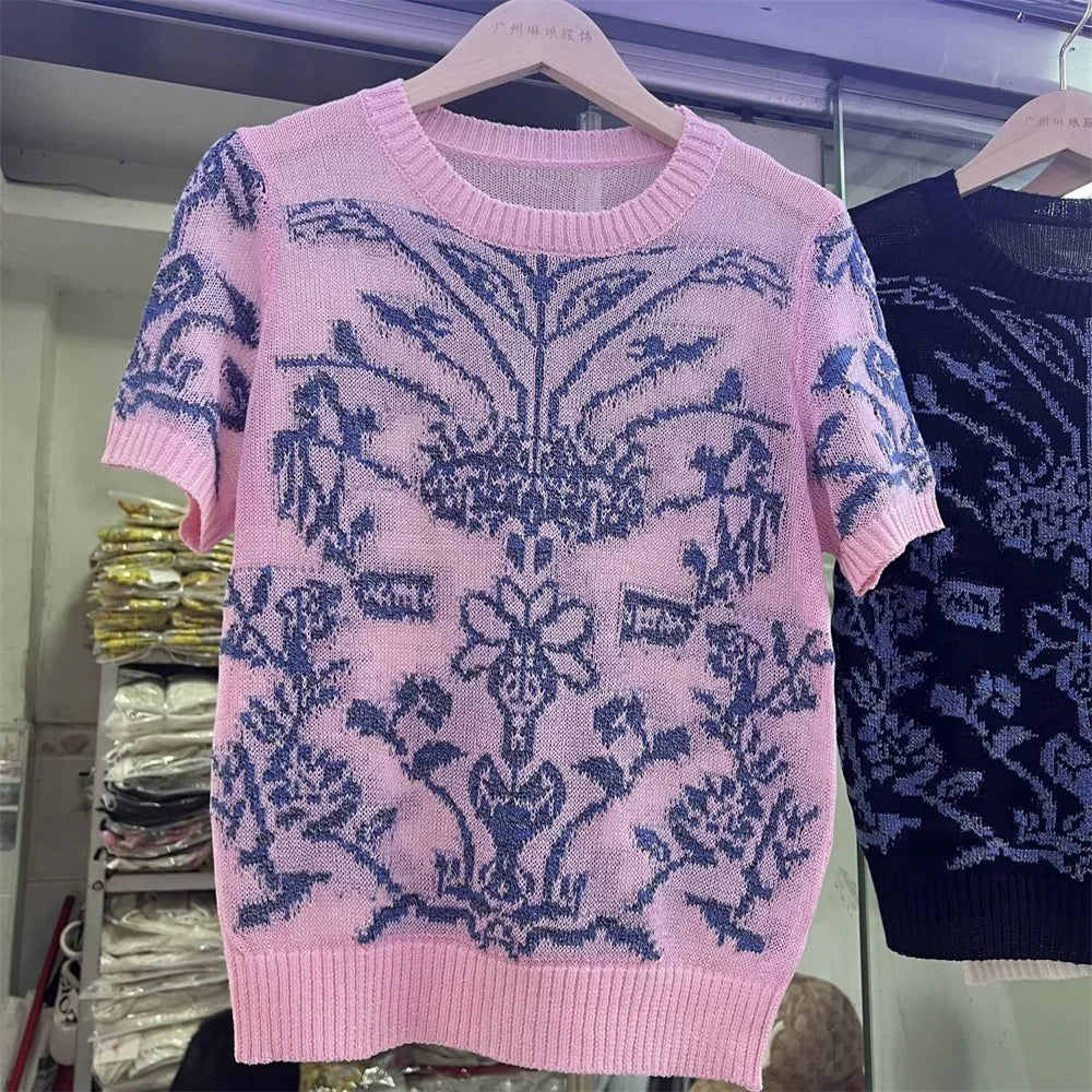 Flower Embroidery Hollow Out Knitted Sweater