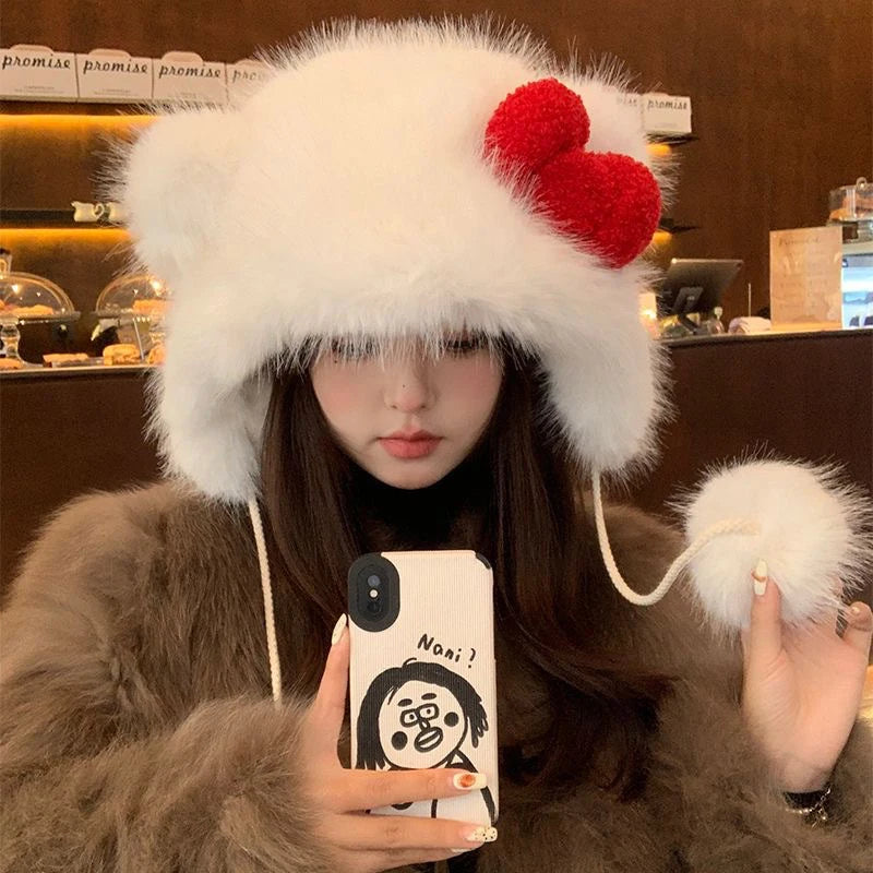 Hello Kitty Big White Fur Hat