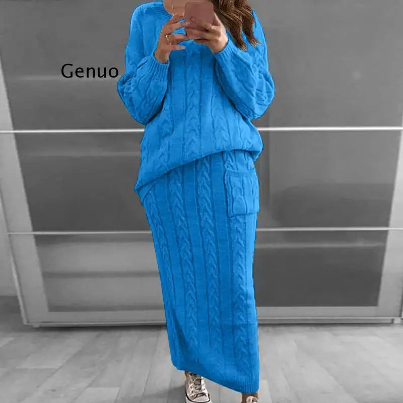 Casual Pullovers Sweater & Knitted Skirts Sets