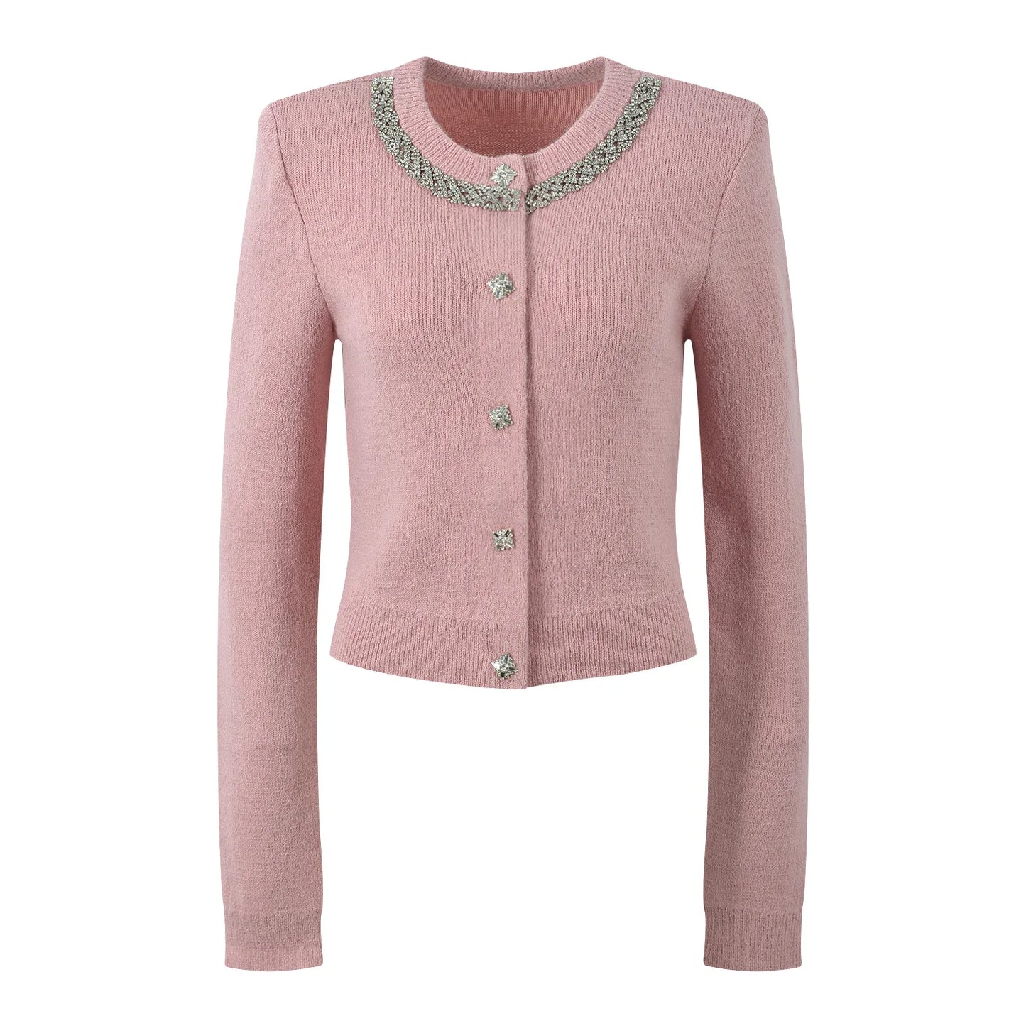 French Style Round Neck  Rhinestone Sweater with  High Waist Long Skirt Set