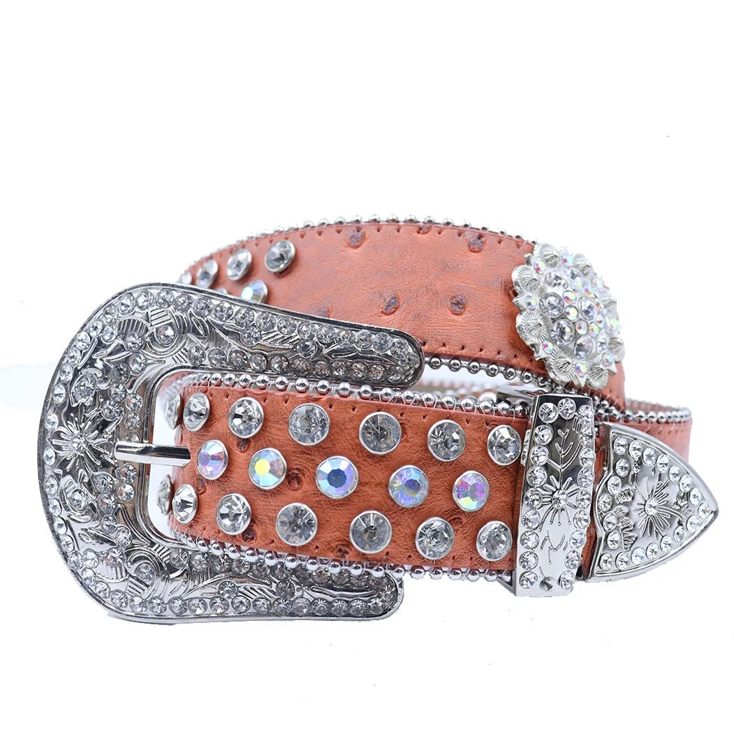 Round Flower Rhinestone Designer Plus Size Belt