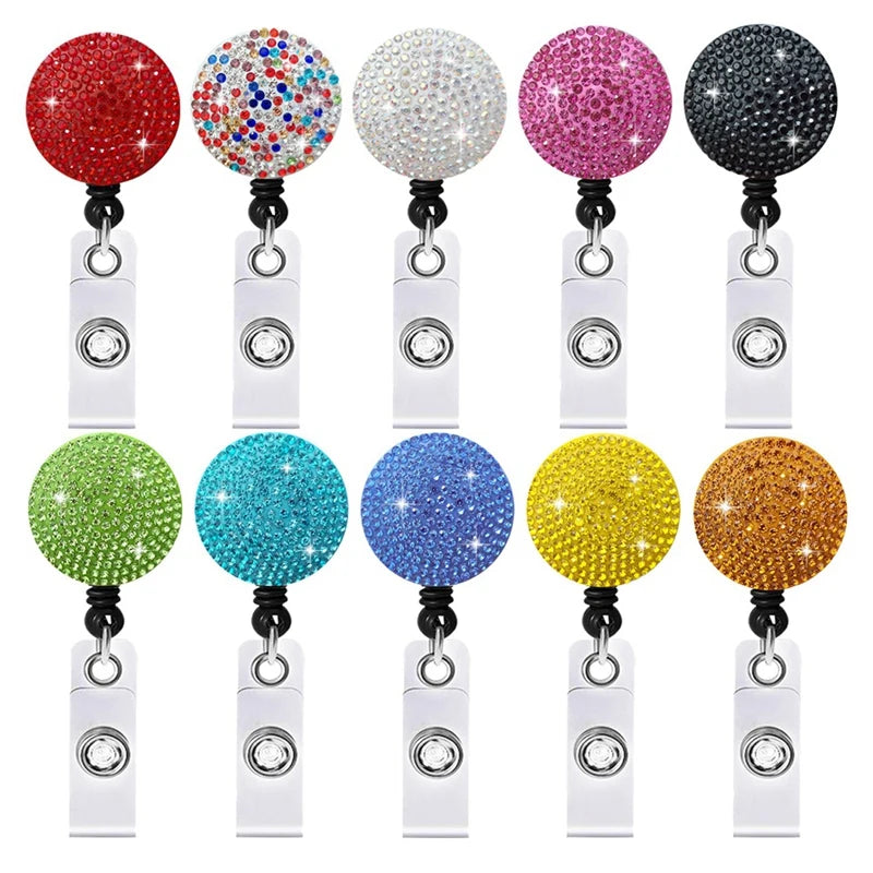 Bling Rhinestones Retractable ID Badge Holder