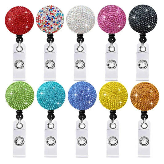 Bling Rhinestones Retractable ID Badge Holder