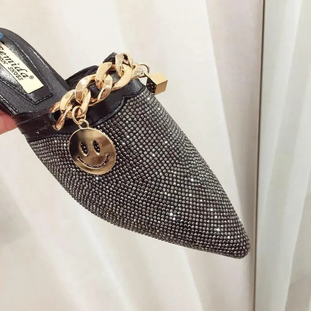 Metal Chain Rhinestone Shiny Flat