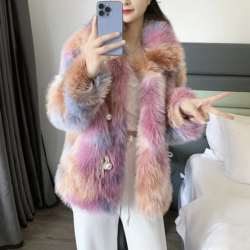 Tie Dye Faux Fox Fur Coat