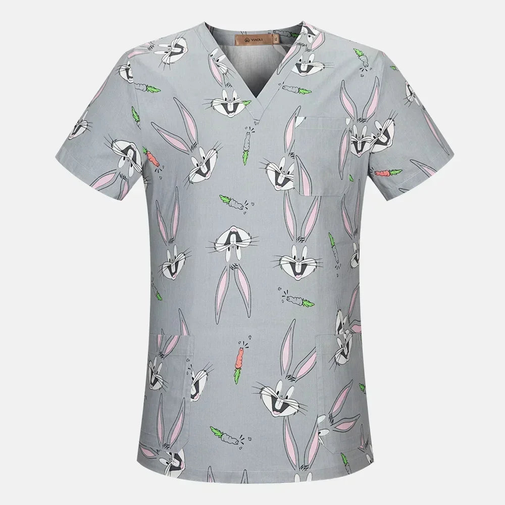 Cotton Print Nurse Scrub Tops