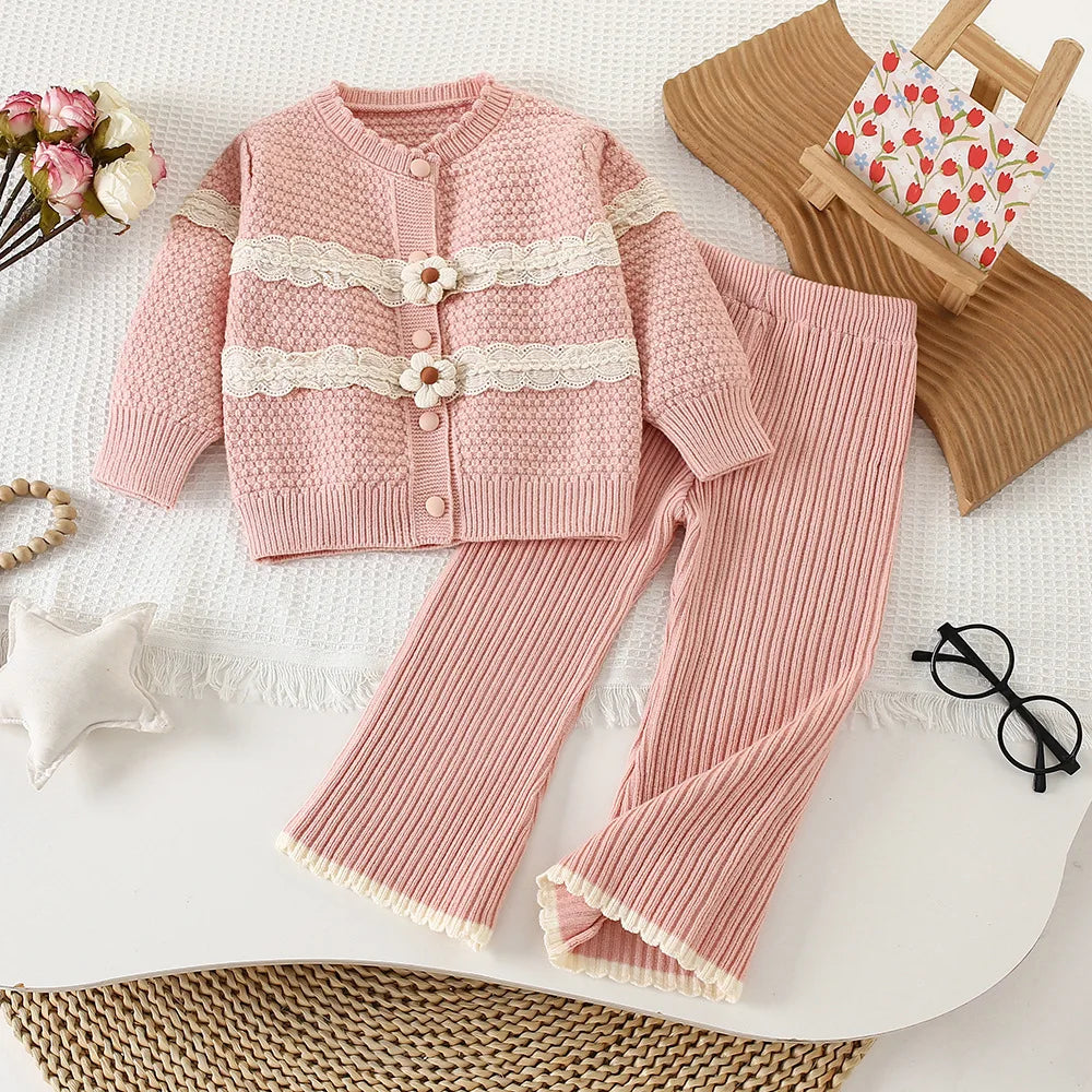 Girl Flower Knitted  2Pcs Set