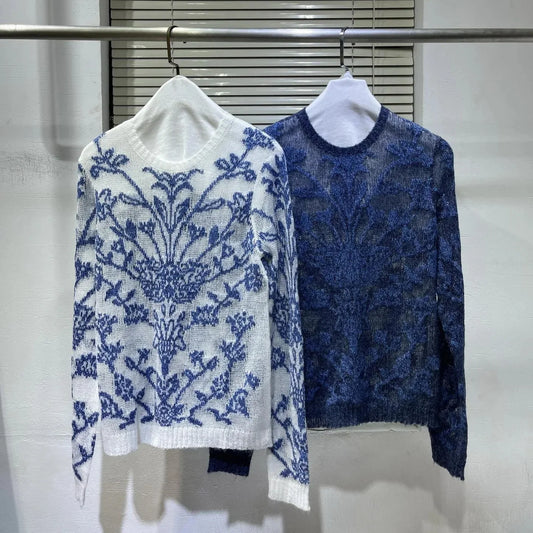 Flower Embroidery Hollow Out Knitted Sweater