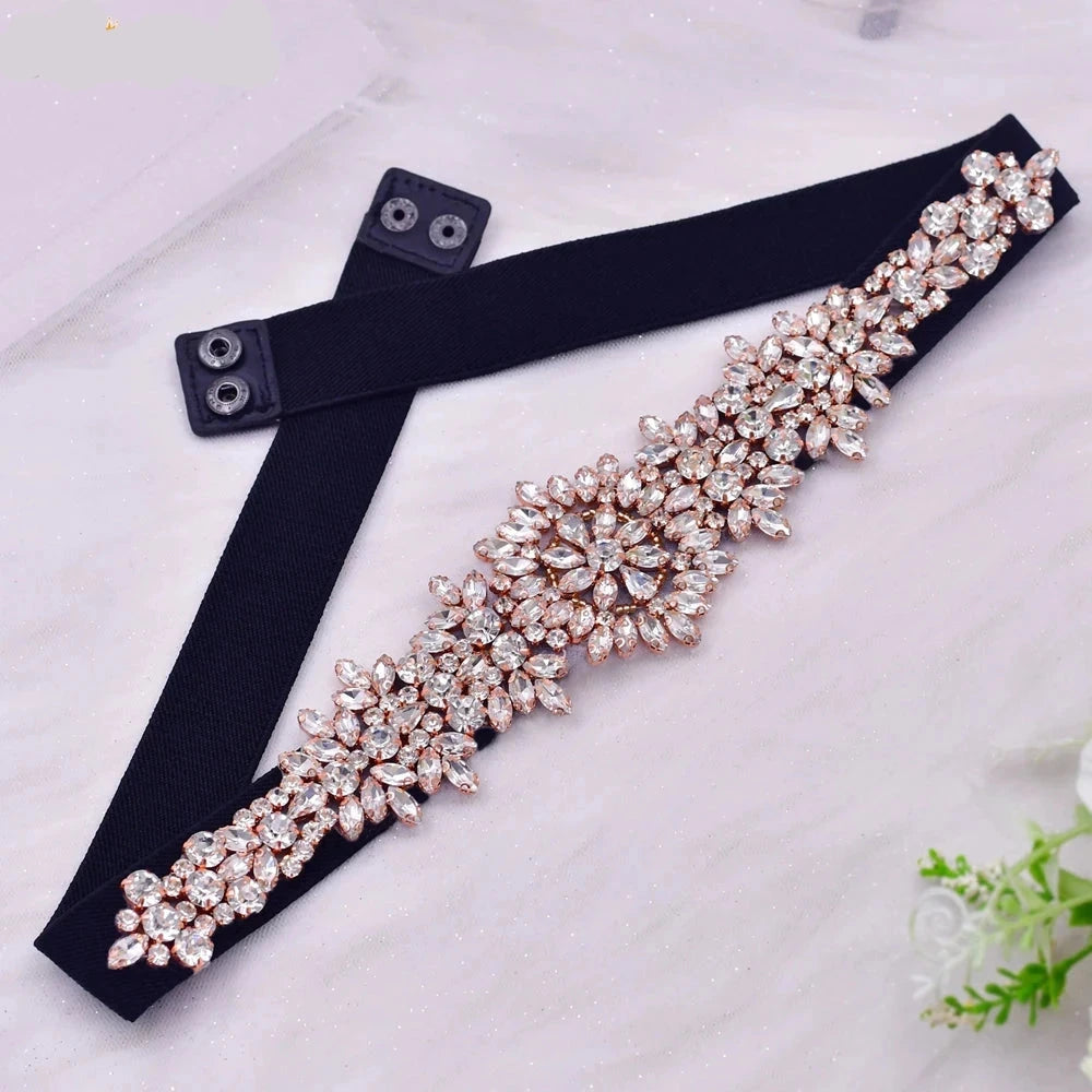 Black Wide Sash Rhinestone Decorative Belt