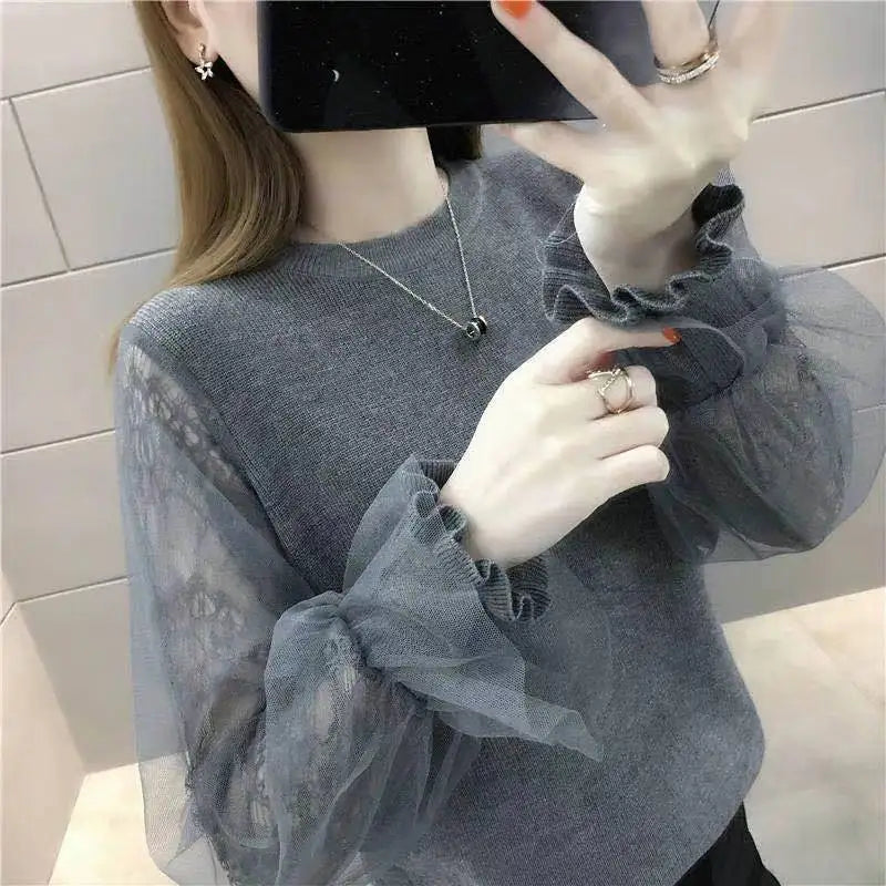 Loose Mesh Lace Sleeves Knitwear Thin Style