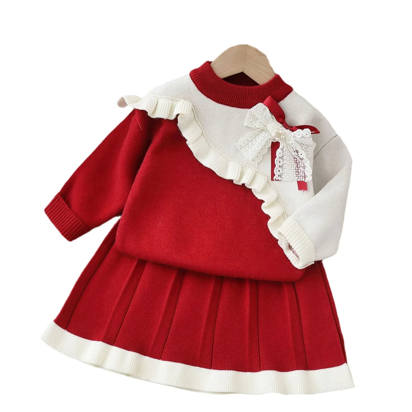 Girls 2 Pcs Knitted Sweaters Skirts