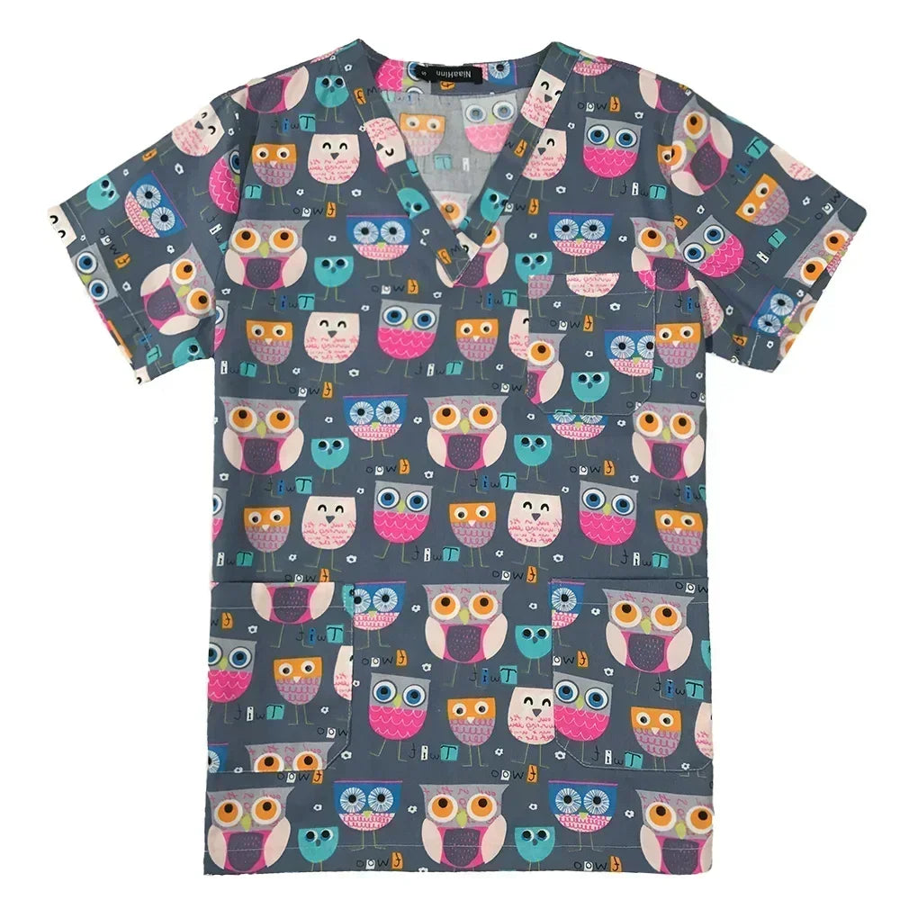 Cotton Print Nurse Scrub Tops